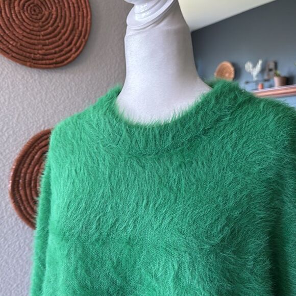 NWOT Free people Harrison Bunny Crew Long Sleeve Green Fuzzy Cozy Sweater Slouch - Picture 5 of 11